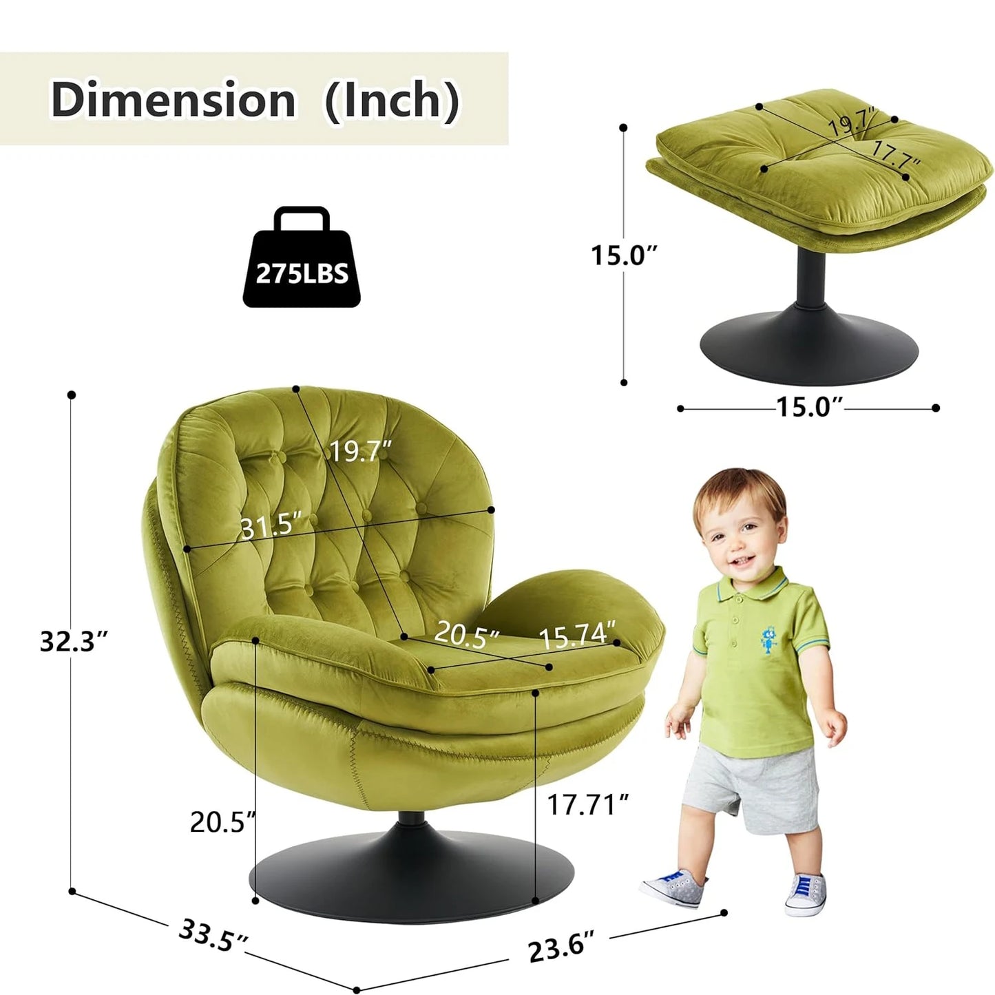 Todrani Velvet Swivel Armchair Set With Ottoman