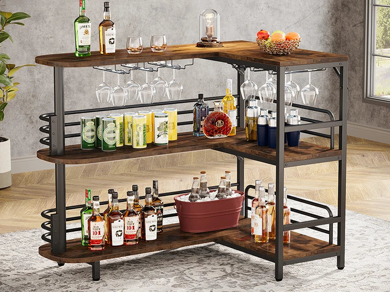 Little Tree L-Shaped Home Bar Unit With Wine Glasses Holder