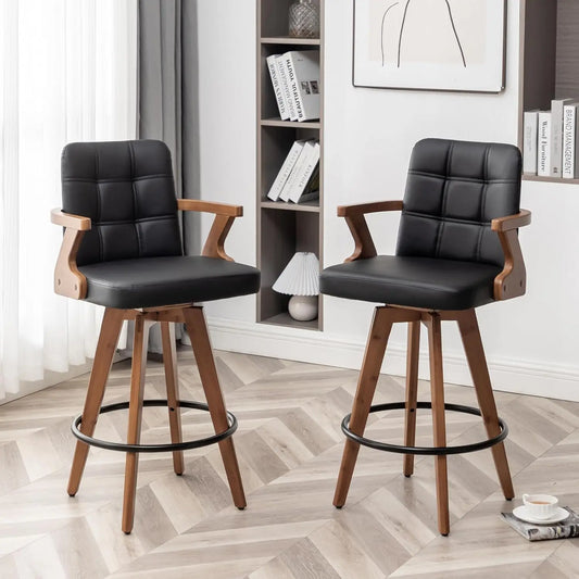 Black Bar Stools Set of 2, Kitchen Bar Stools 30” H,Modern Leather Bar Height Chairs with Back,Kitchen Island, Customized