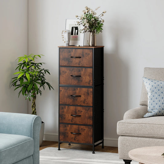 JHK Dresser With 5 Fabric Drawers And Steel Frame Storage