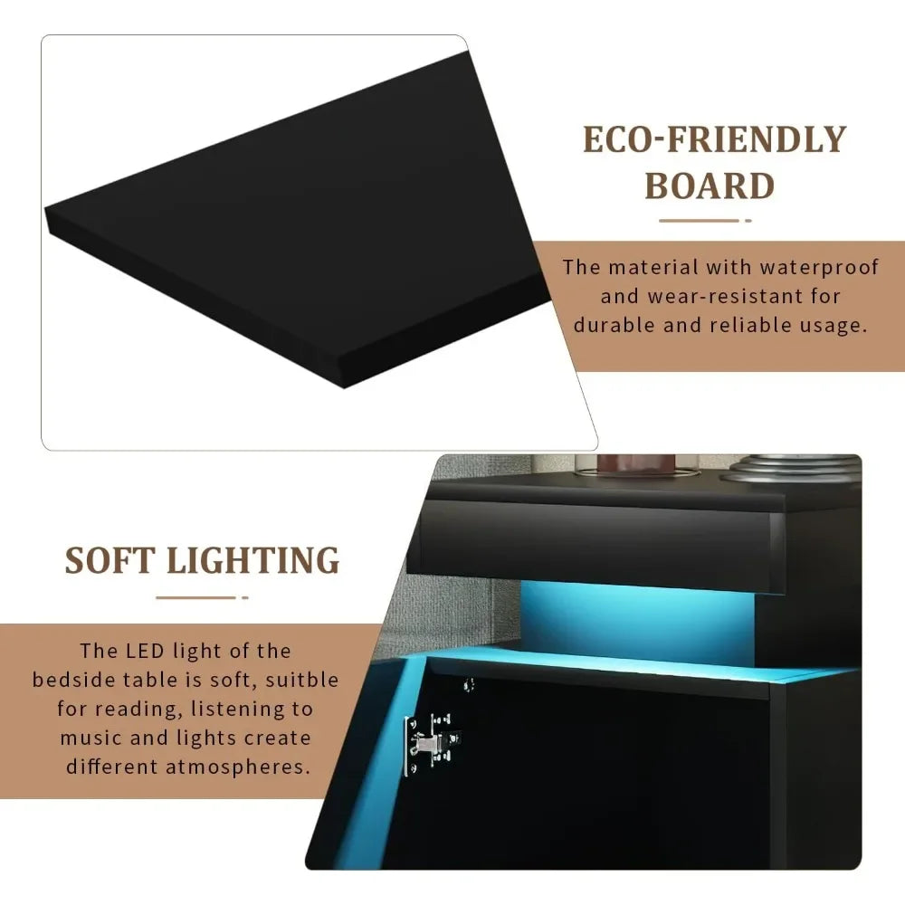 Nightstand Set of 2 With LED Lights