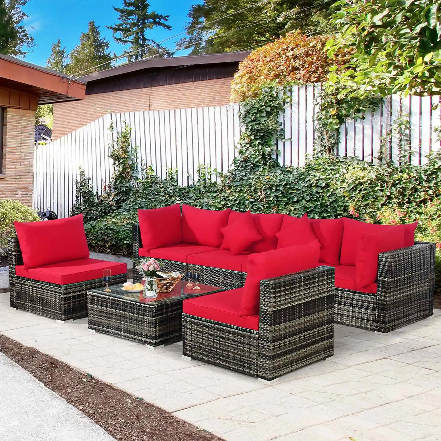 HOMASIS 7 Piece Outdoor Patio Rattan Furniture Set Sectional Sofa