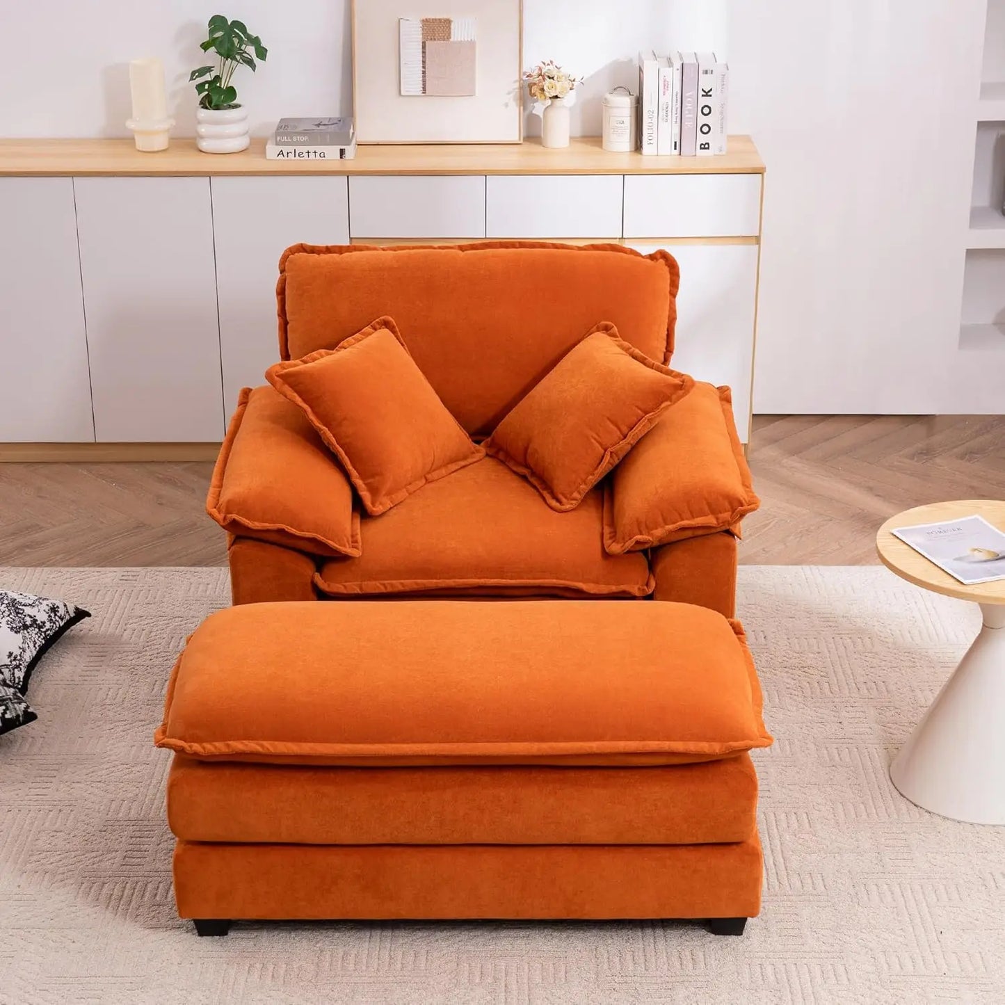 Oversized Chaise Lounge Chair With Ottoman Indoor Velvet Deep Seat