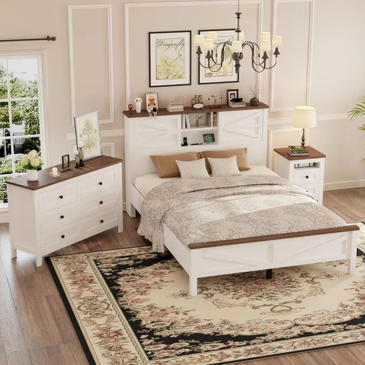 RBXC 3 Piece Bedroom Set Farmhouse Platform Bed Storage
