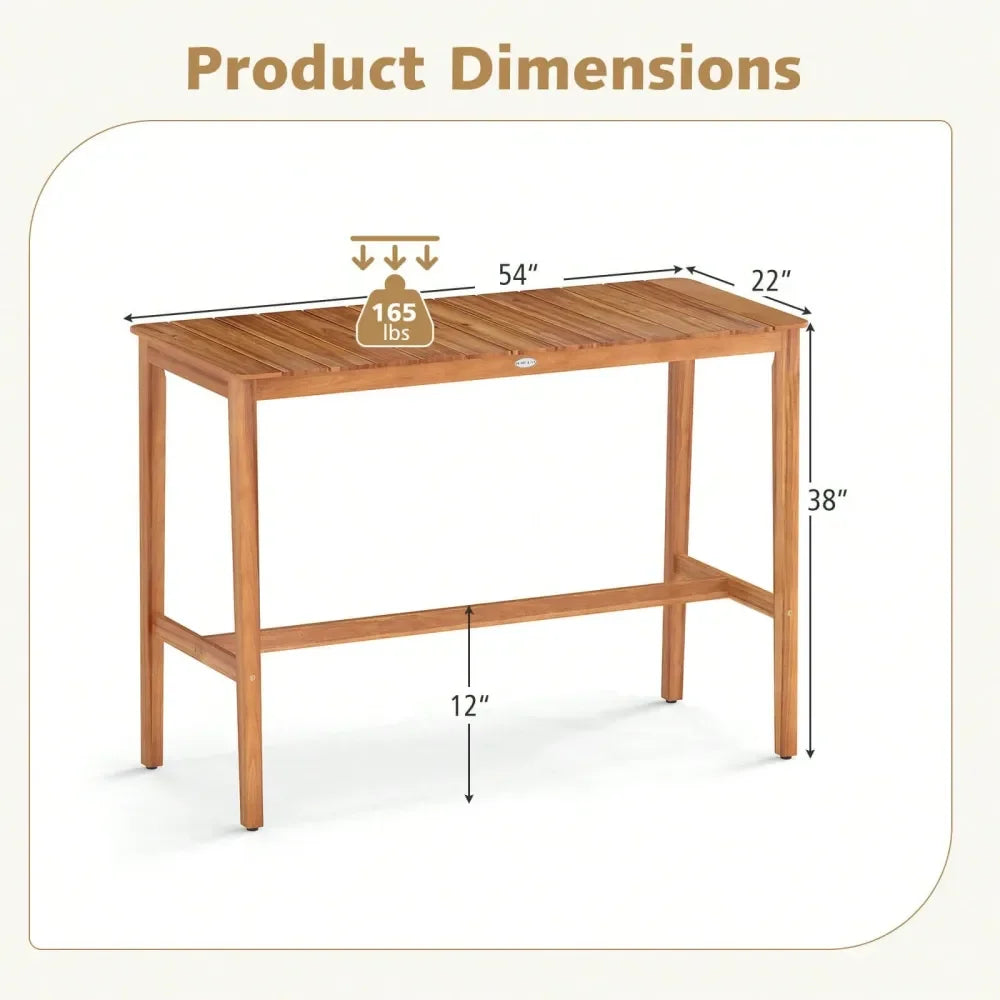 Bar Table 54 X 22 Acacia Wood Counter Height Table With Slatted Tabletop Footrest Crossbar