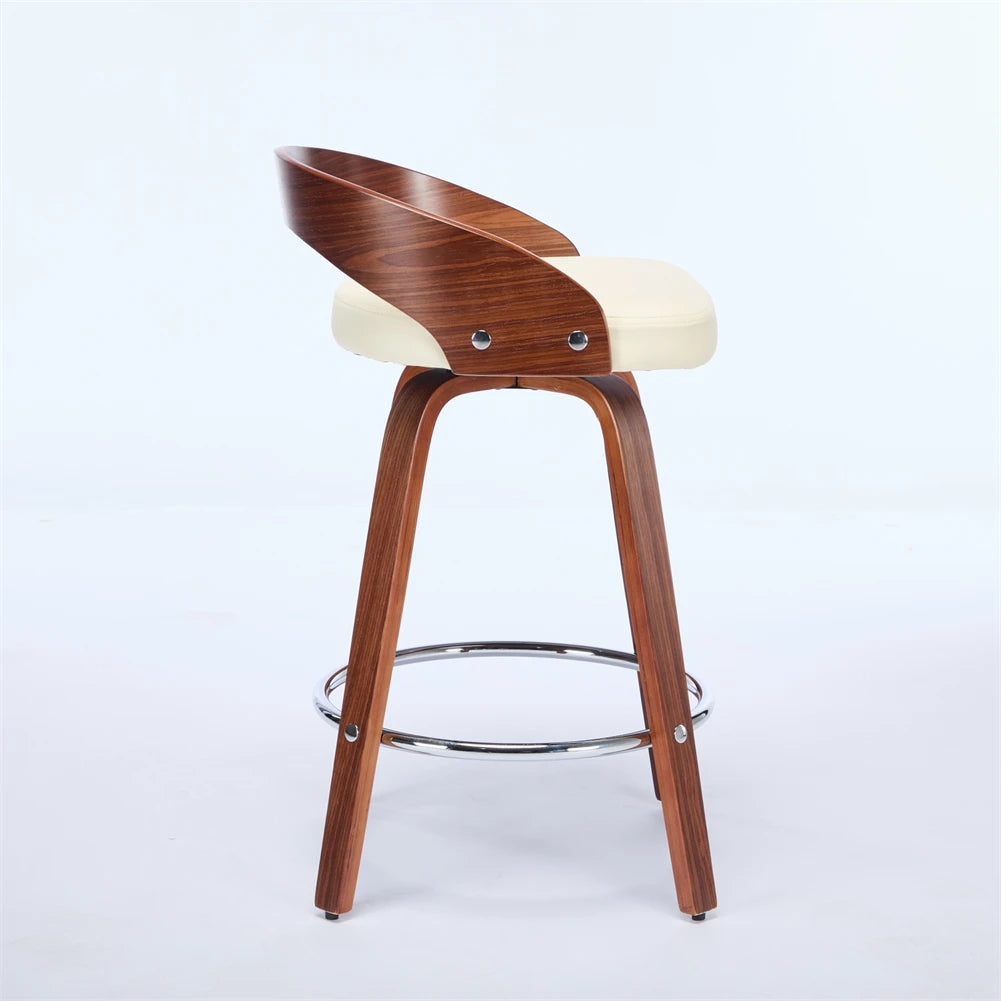 2 PCS Bar Pub Stools Set 360-degree Swivel Barstools with Low Back Wood Legs Chairs with Soft Cushion Seat Footrest For Kitchen