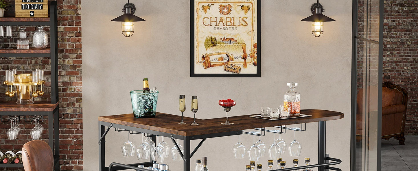 Little Tree L-Shaped Home Bar Unit With Wine Glasses Holder
