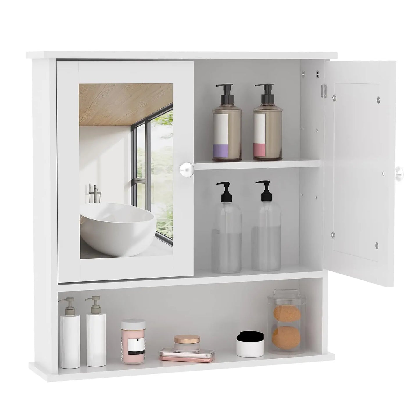 Wall Mounted Bathroom Cabinet,Wooden Bathroom Medicine Cabinet with Mirror Doors & Adjustable Shelves,Floating Storage Cabinet