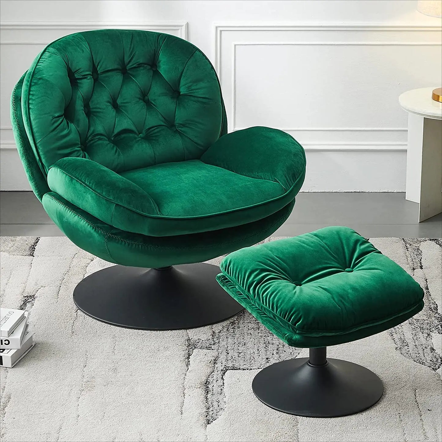 Todrani Velvet Swivel Armchair Set With Ottoman