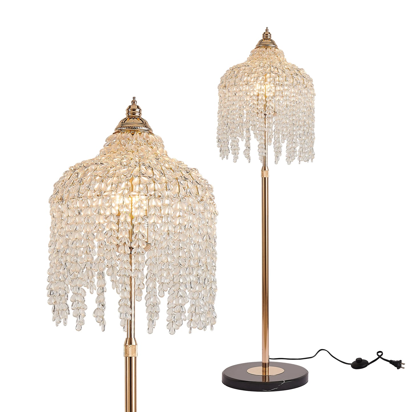 ARLGSITEC 3-Light Crystal Floor Lamp With Marble Base