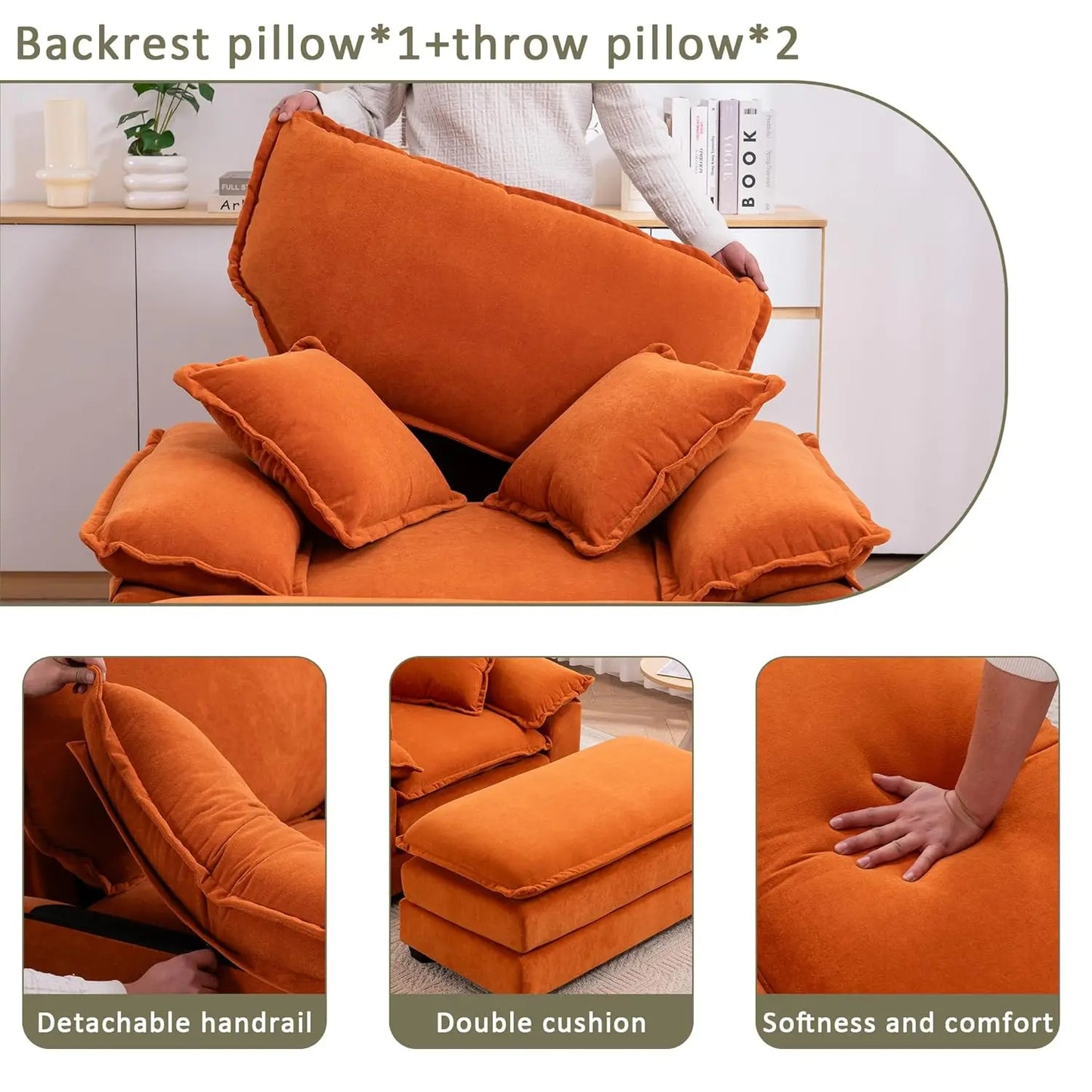 Oversized Chaise Lounge Chair With Ottoman Indoor Velvet Deep Seat