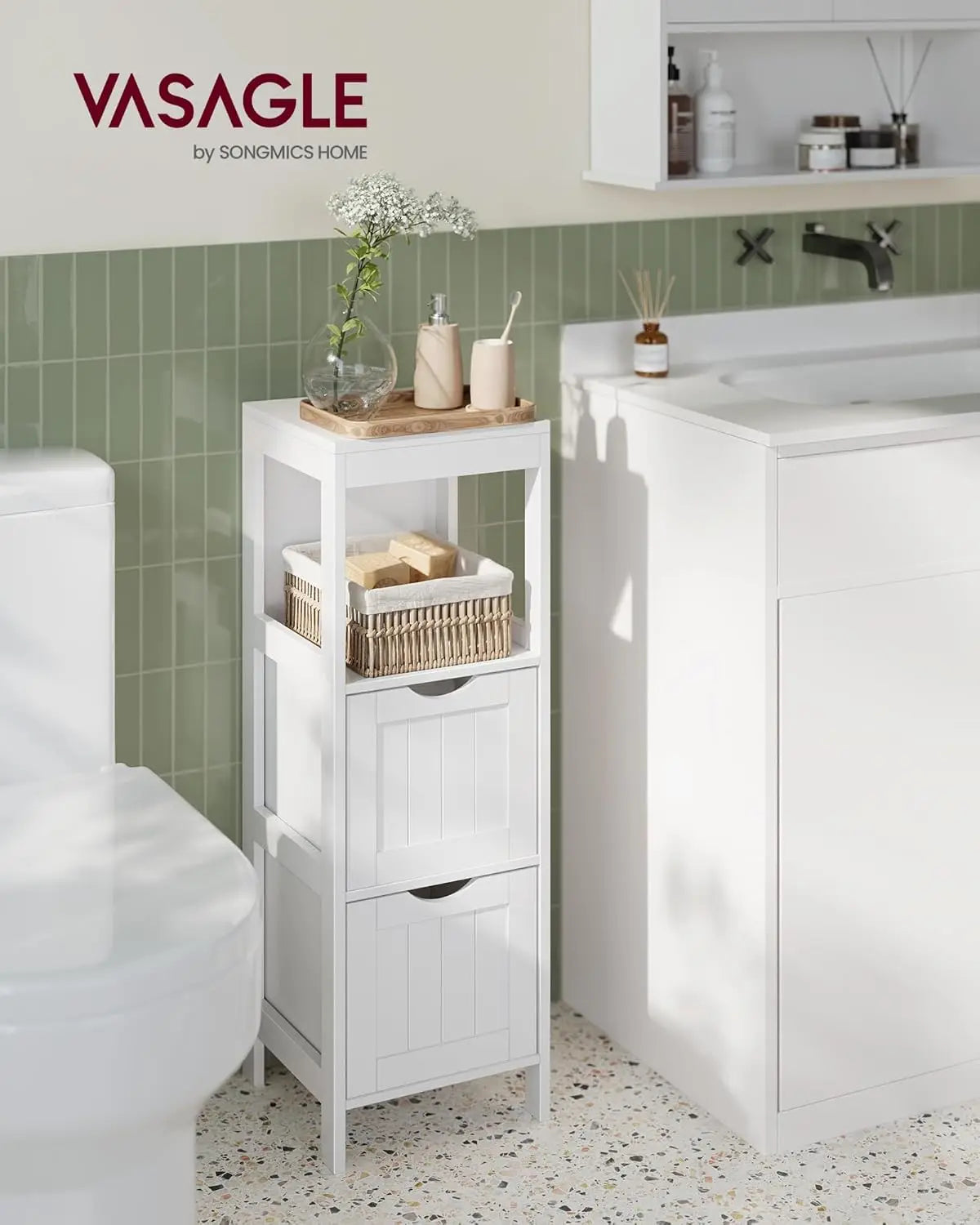 Storage Cabinet, Storage Organizer Rack Stand for Bathroom, Living Room, Multifunctional Corner Unit, 2 Drawers, 35 Inches in He