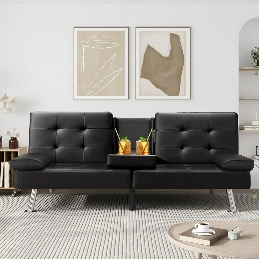 Victone Futon Sofa Bed Modern Faux Leather Couch Bed Convertible