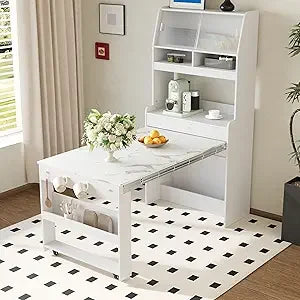 MKDK Modern Coffee Bar Cabinet With Hutch And Foldable Table