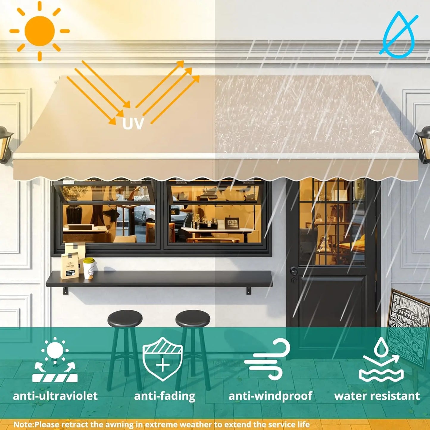 XMSJ Retractable Awning Sun Shade for Outdoor Patios