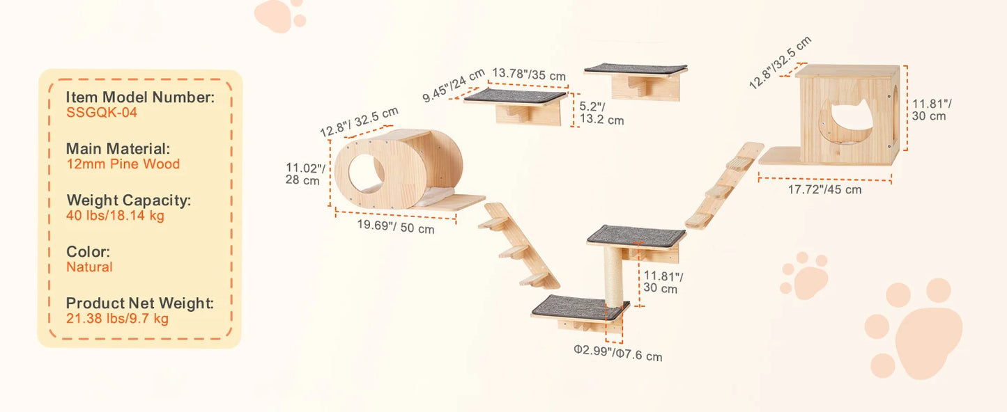 SucceBuy Wall Mounted Cat Shelves And Perches With Jumping Boards