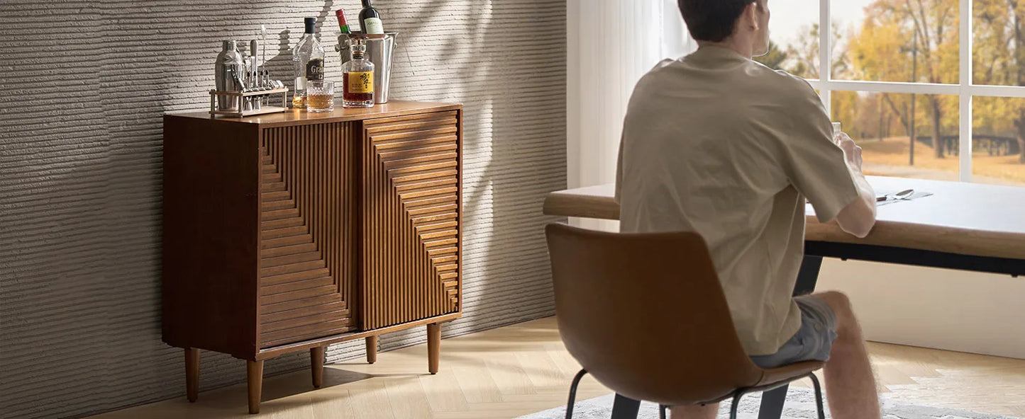 Coffee Bar Cabinet With Wine Racks And Adjustable Shelves