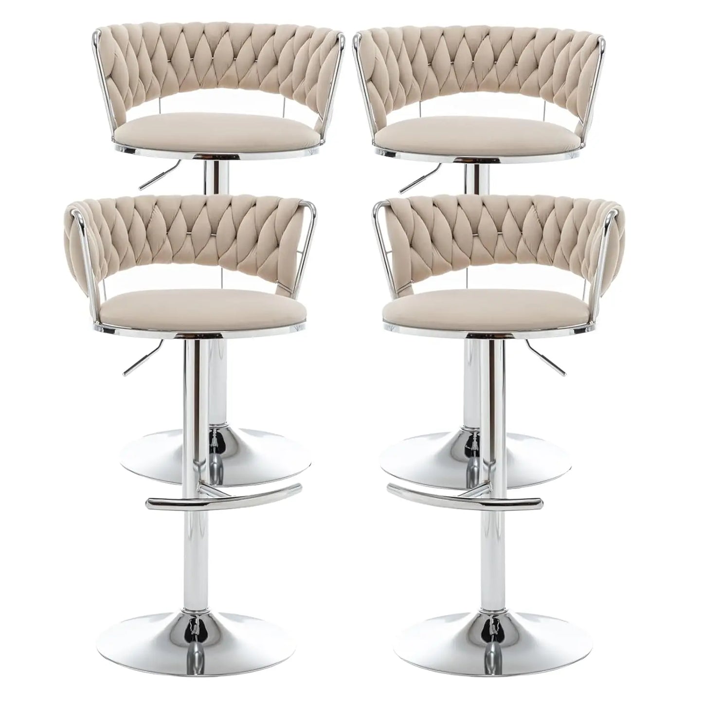 Gold Bar Stools Set of 4, Velvet Swivel Barstools with Woven Backrest, Adjustable Bar Chairs for Kitchen Island,, Customized