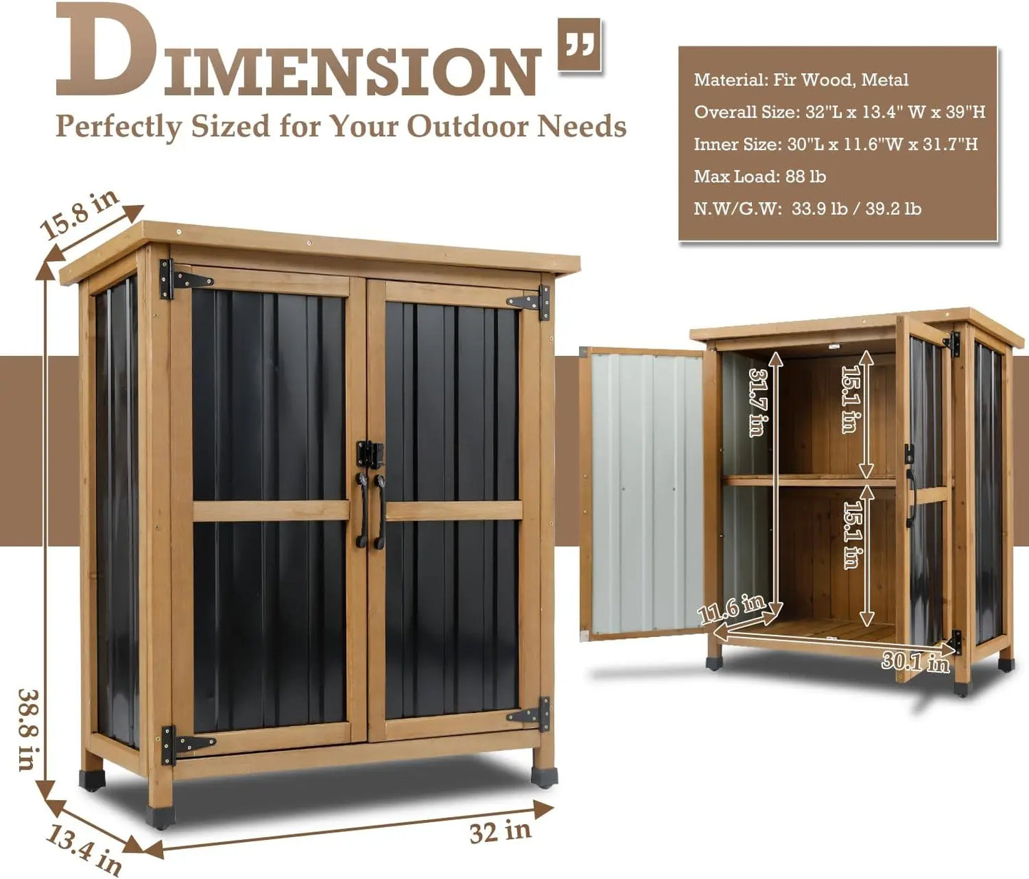 PetsCosset Weatherproof Outdoor Storage Shed Garden Cabinet