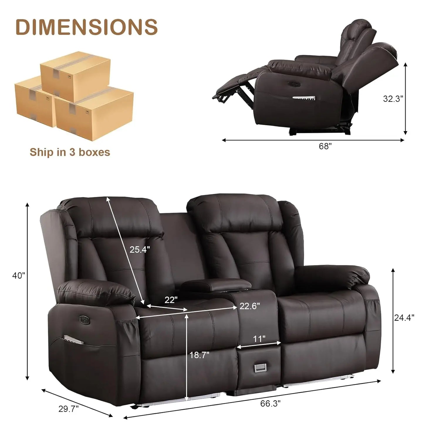 Power Reclining Faux Leather Loveseat With Console And Led Ambient