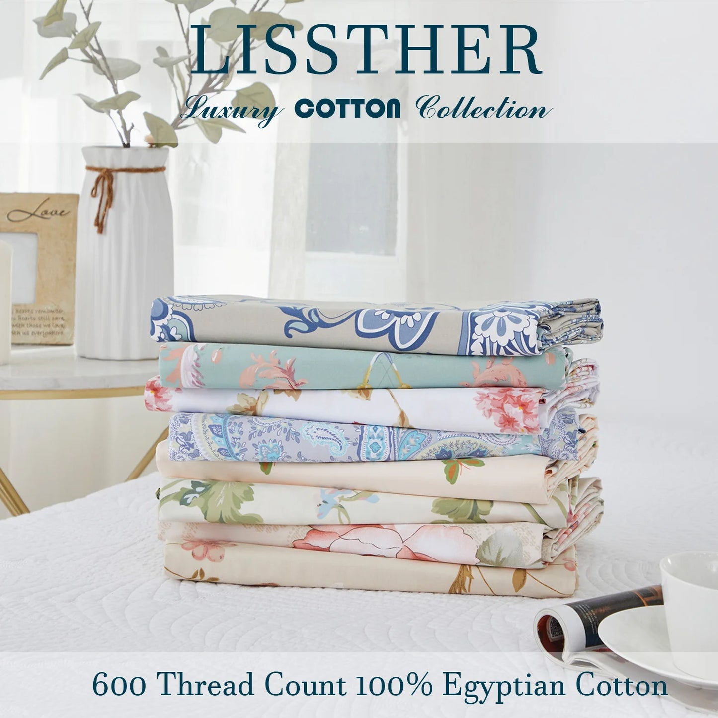 LISSTHERCN 3Piece 600TC Egyptian Cotton Duvet Cover Set Paisley Royal