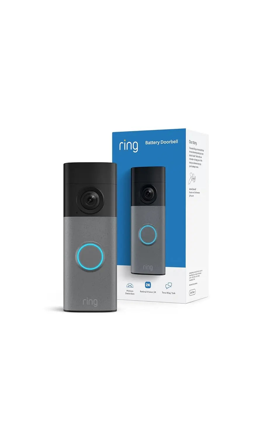 Motriva Store Motriva Store Ring Battery Doorbell (newest model) — Retinal 2K with wide-angle video, up to 6x Enhanced Zoom, Two-Way Talk, and Built-In Battery, Speckled Gray