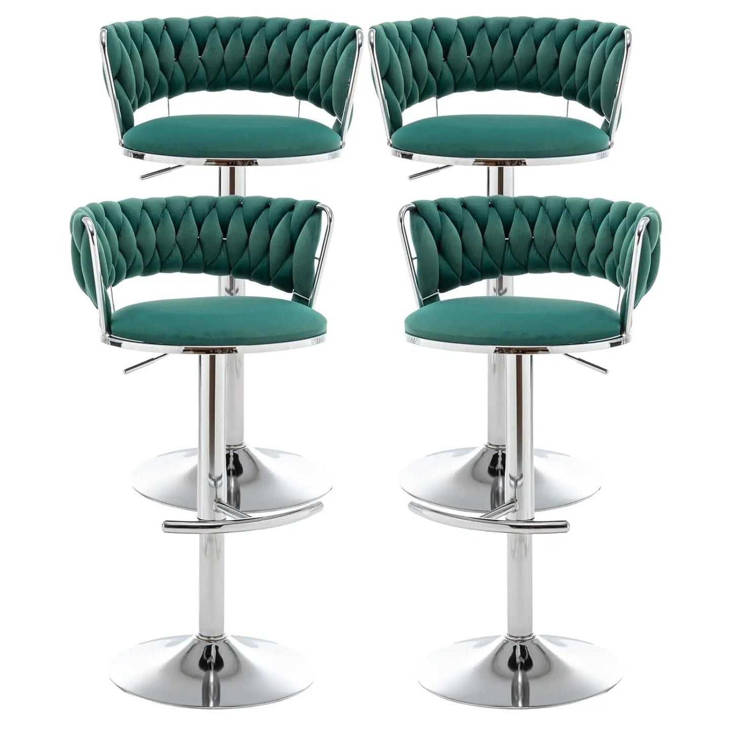 Gold Bar Stools Set of 4, Velvet Swivel Barstools with Woven Backrest, Adjustable Bar Chairs for Kitchen Island,, Customized