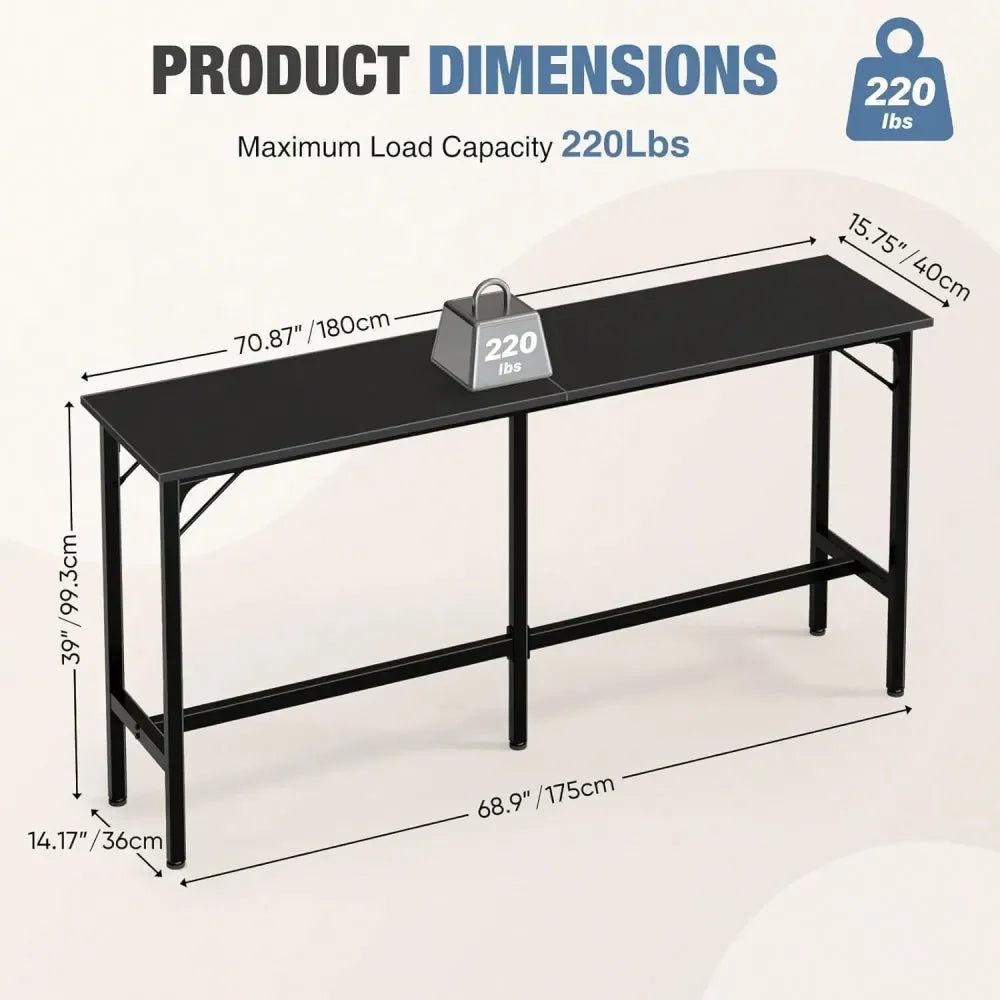 Bar Table, Counter Bar Height Pub Table, Rectangular High Top Coffee Table, Narrow Long Kitchen Dining Counter Tables With Stur