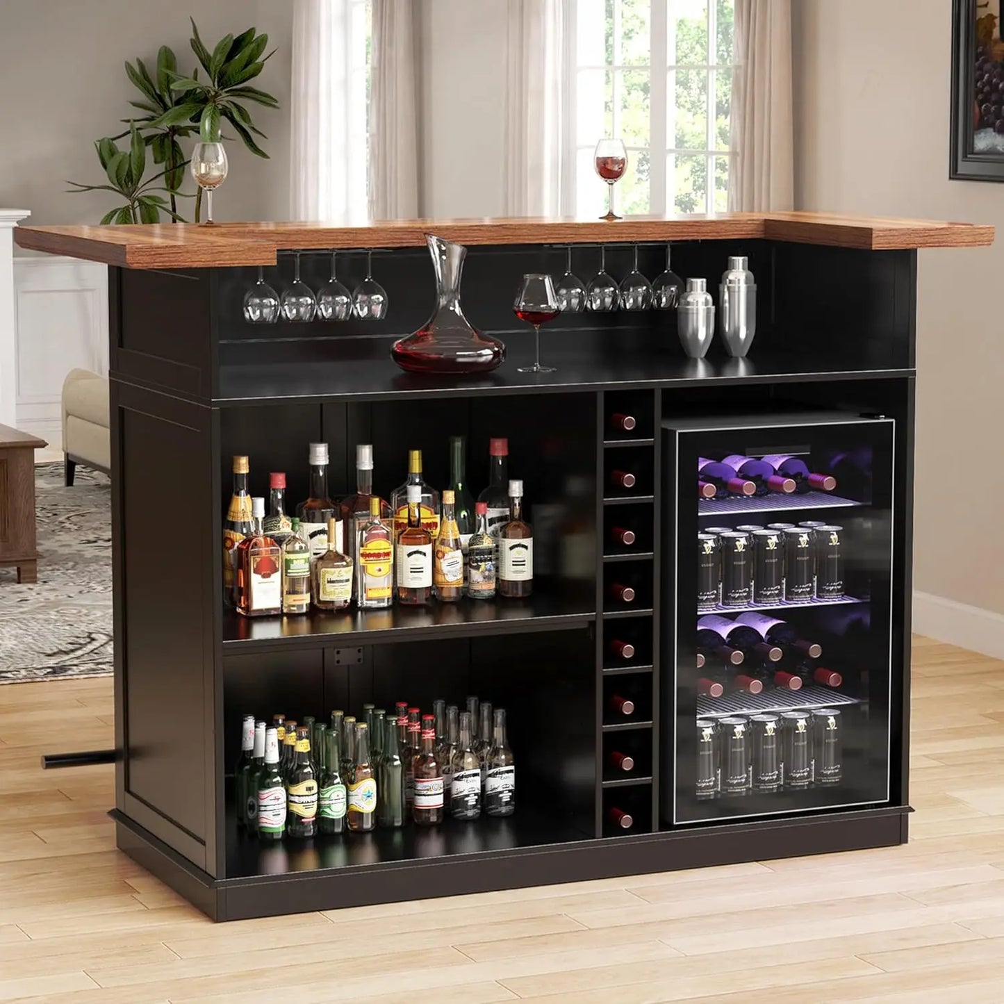 U Shape Home Bar Cabinet With Fridge Space Liquor Storage