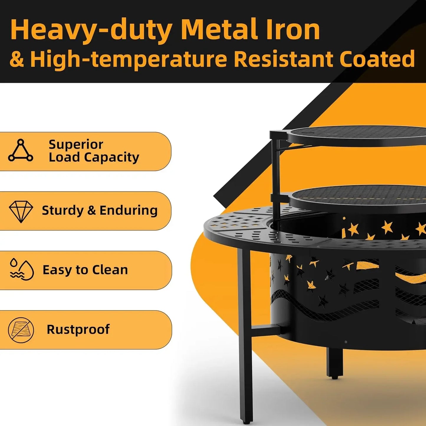 Outdoor Fire Pit With Grills Heavy Duty Metal Round