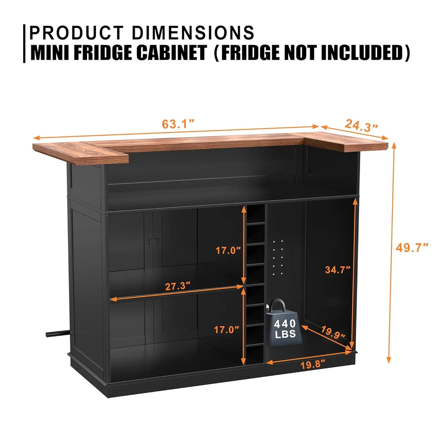 U Shape Home Bar Cabinet With Fridge Space Liquor Storage
