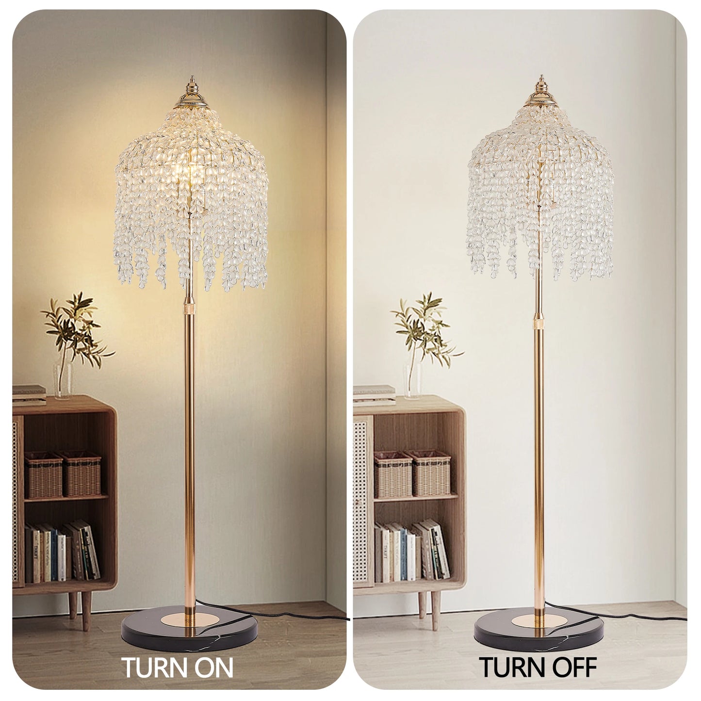 ARLGSITEC 3-Light Crystal Floor Lamp With Marble Base