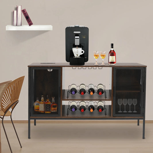 Wine Bar Cabinet With Glass Holder And Coffee Station