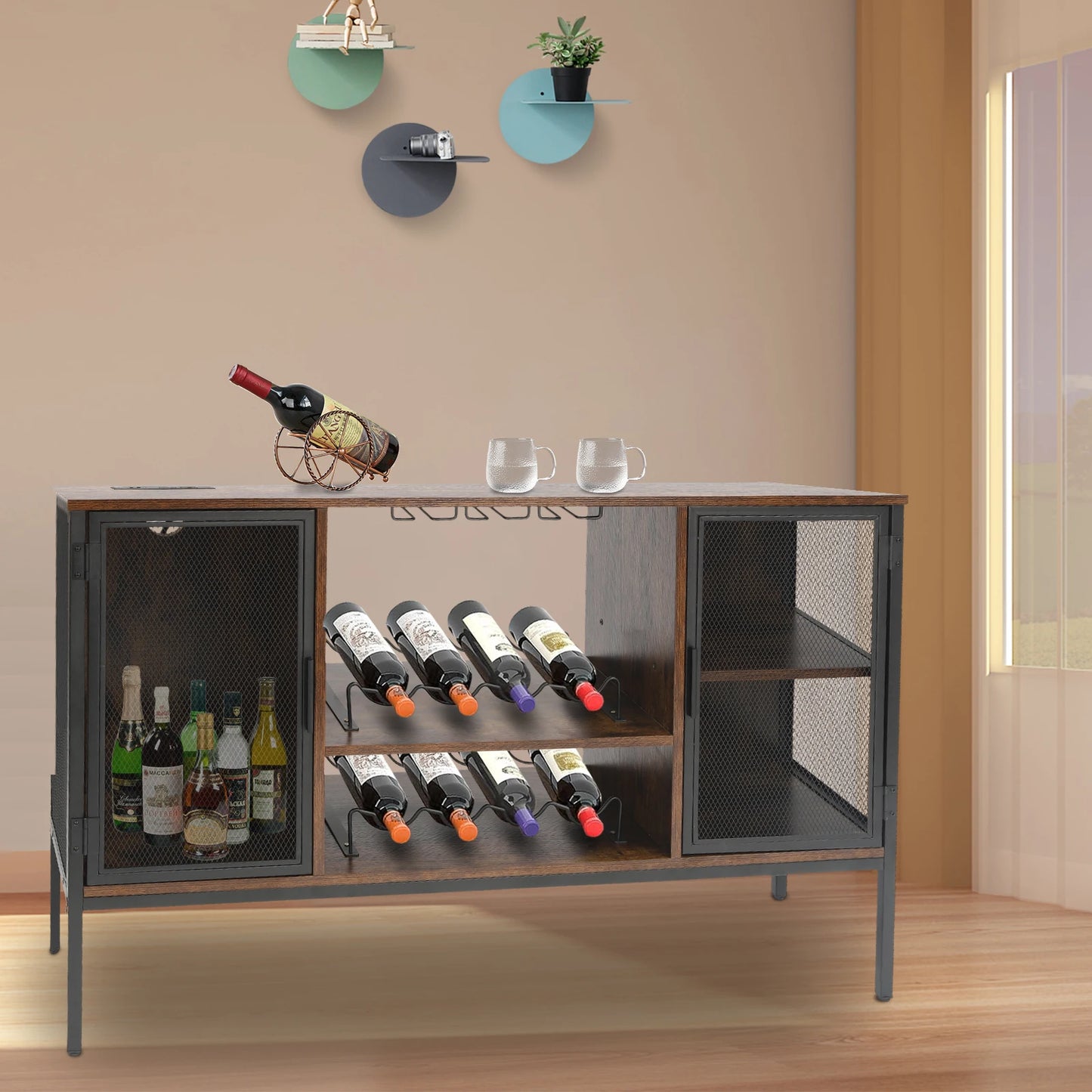 Wine Bar Cabinet With Glass Holder And Coffee Station