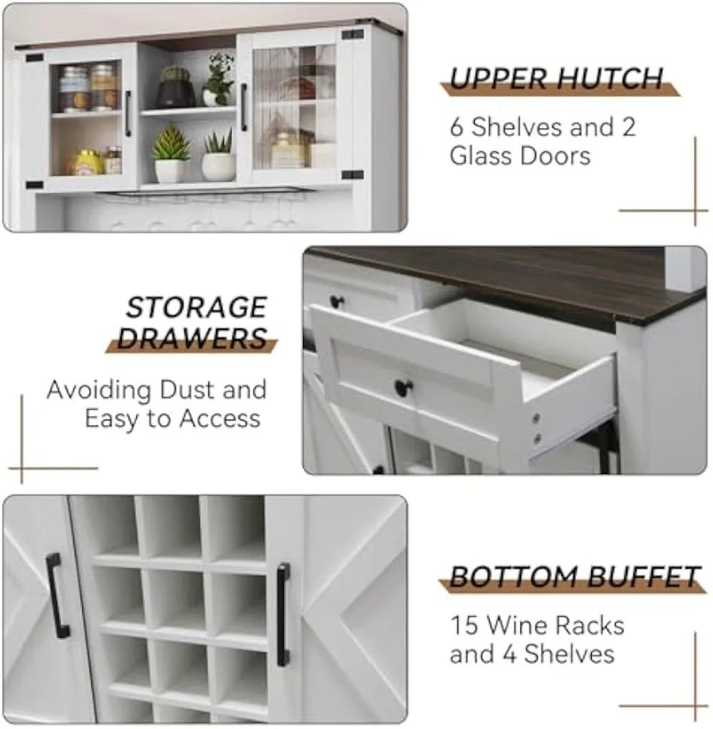 Farmhouse Wine Bar Cabinet With Sliding Barn Door Hutch Storage