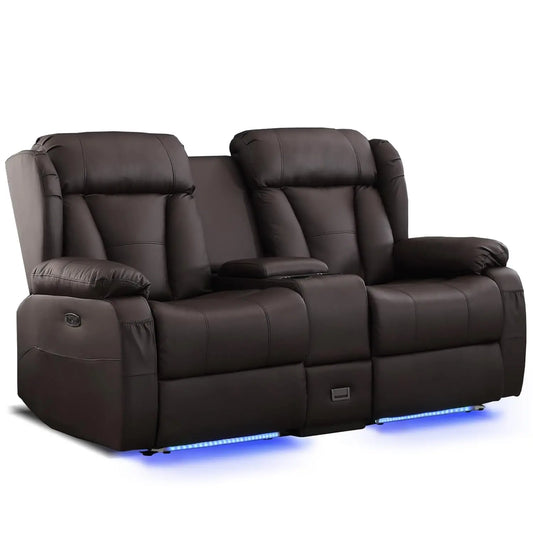 Power Reclining Faux Leather Loveseat With Console And Led Ambient