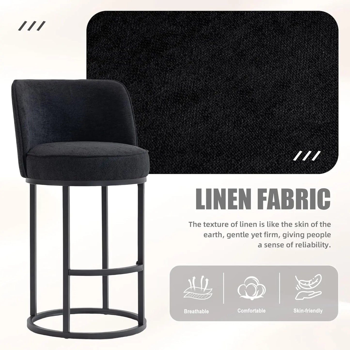 Bar Stools Set Of 4 Modern Linen Upholstered Bucket Backrests