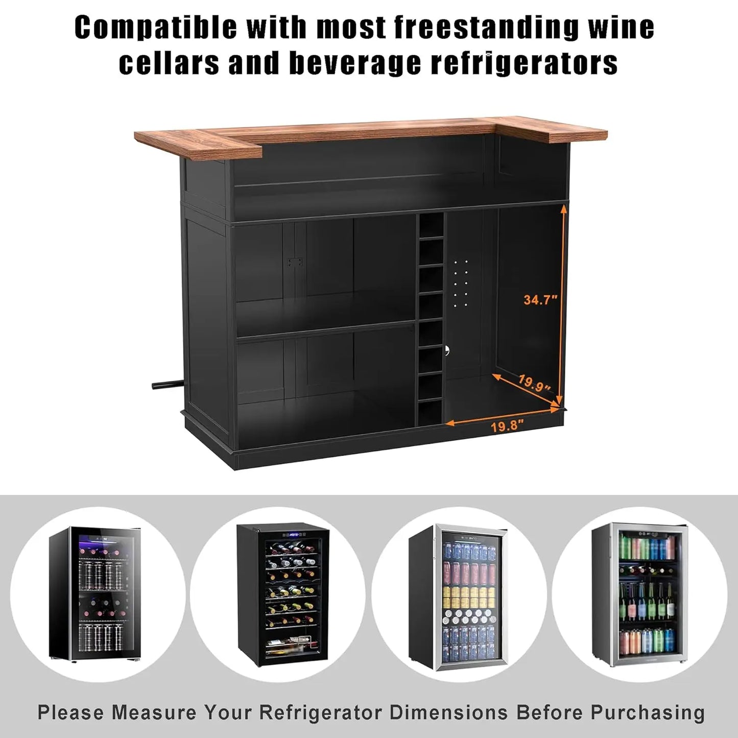 U Shape Home Bar Cabinet With Fridge Space Liquor Storage