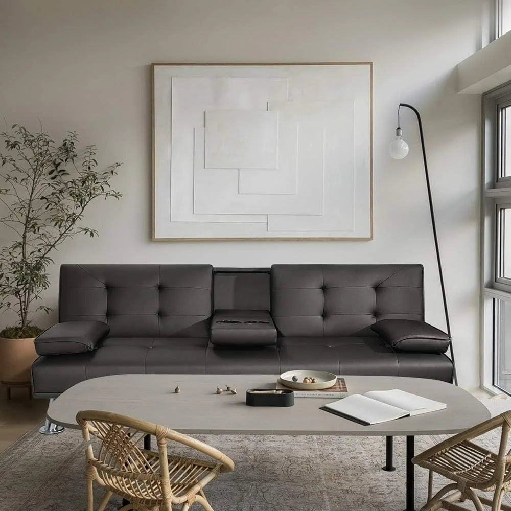 Victone Futon Sofa Bed Modern Faux Leather Couch Bed Convertible