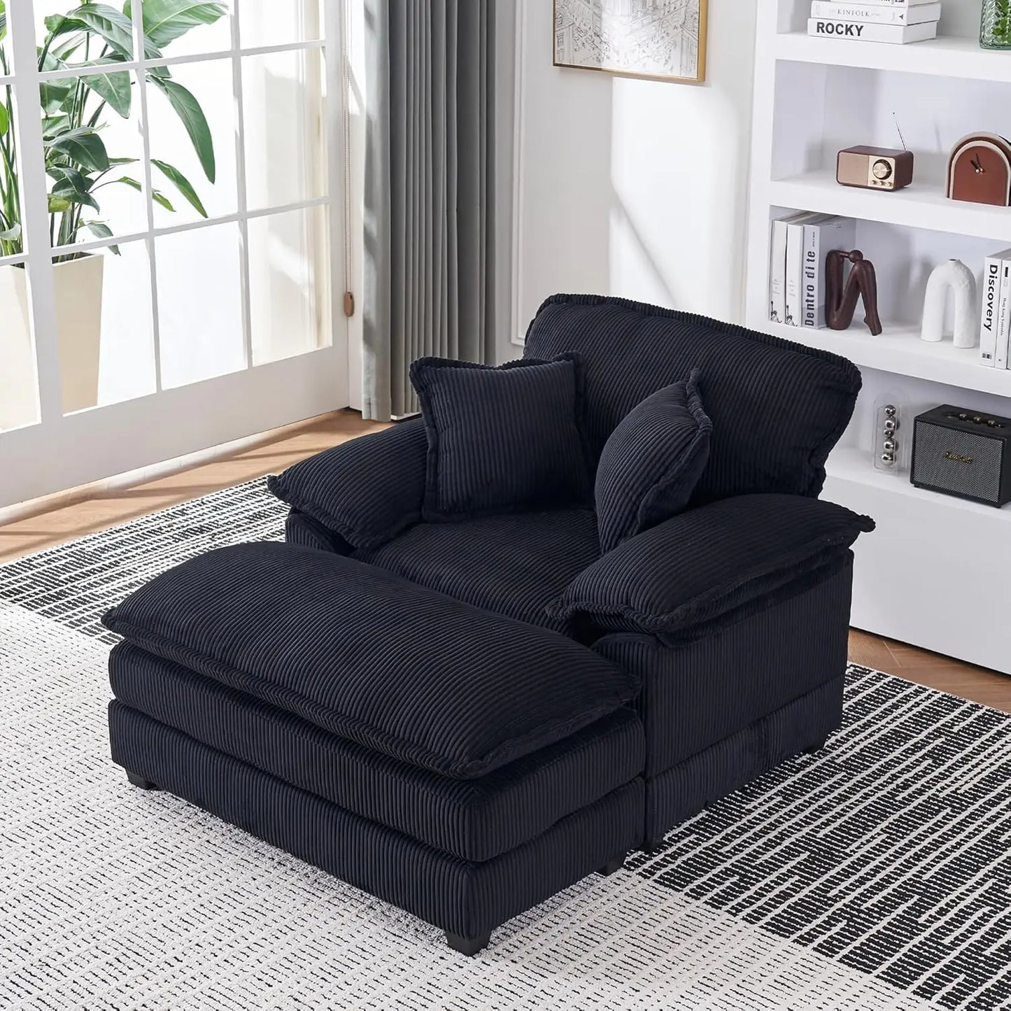 Oversized Chaise Lounge Chair With Ottoman Indoor Velvet Deep Seat