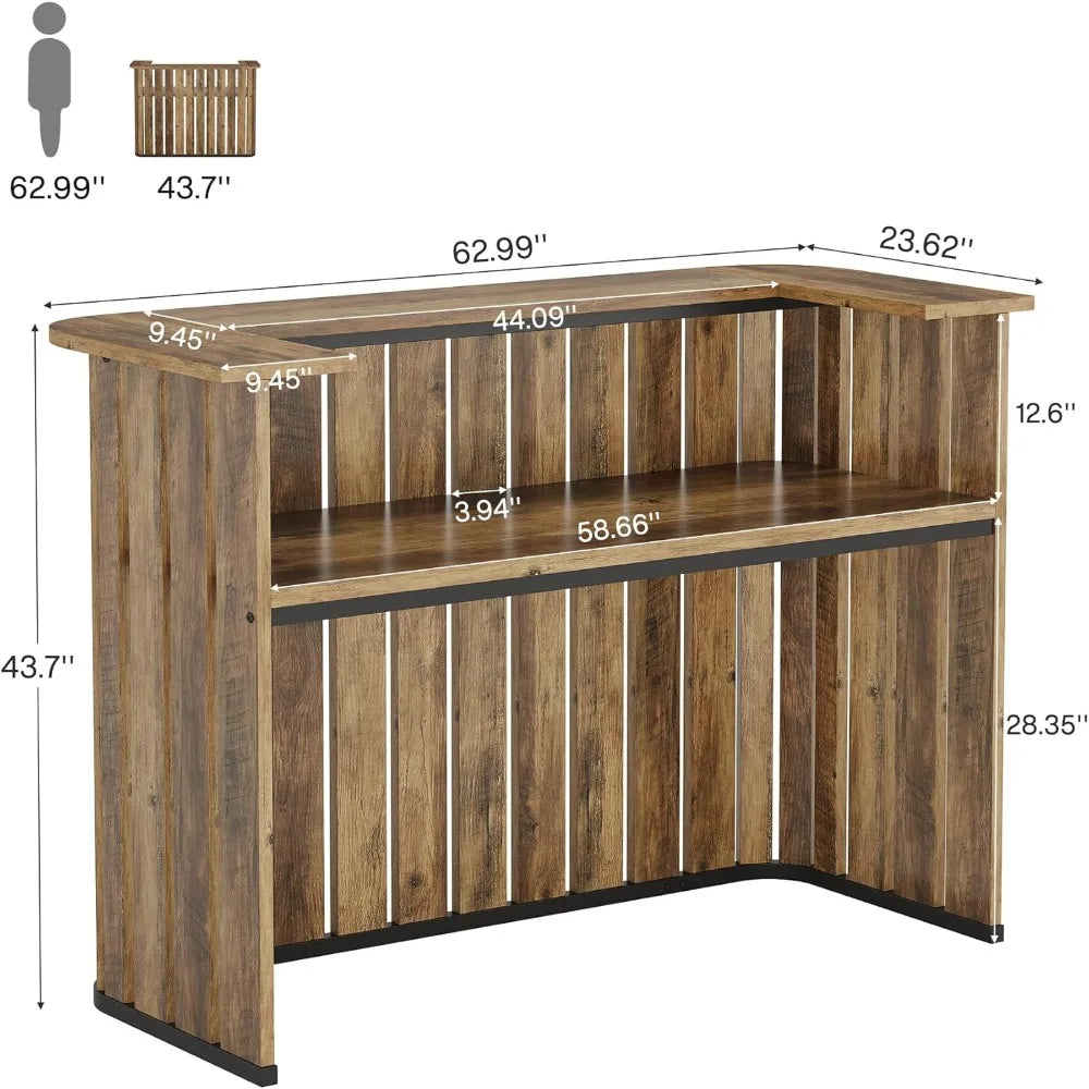 Farmhouse Home Bar Unit With Storage Shelves And Cabinet