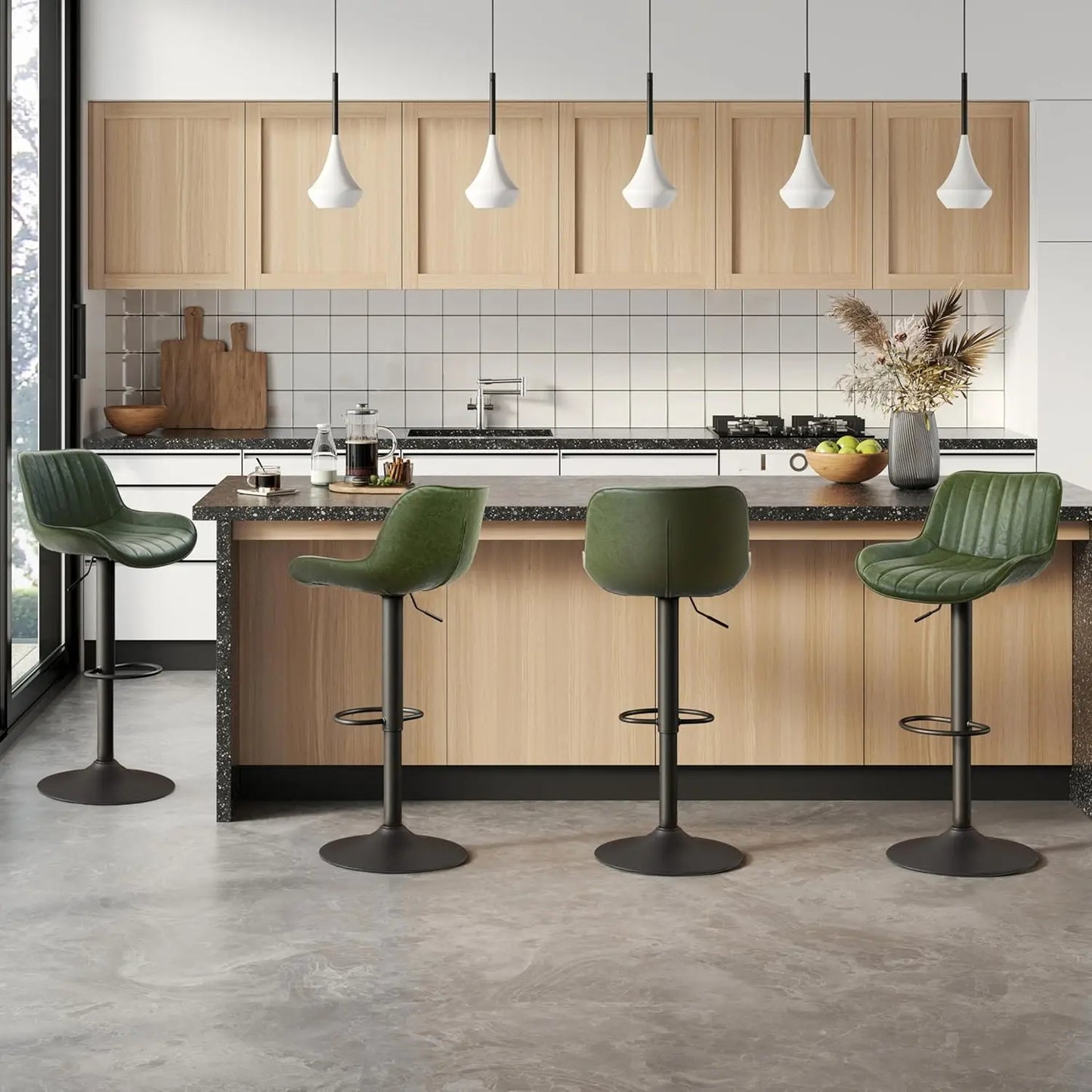 Bar Stools Set of 4, Mid Century Modern Faux Leather Swivel Adjustable Height Bar Stool, Counter Height Pub Bar, Customized