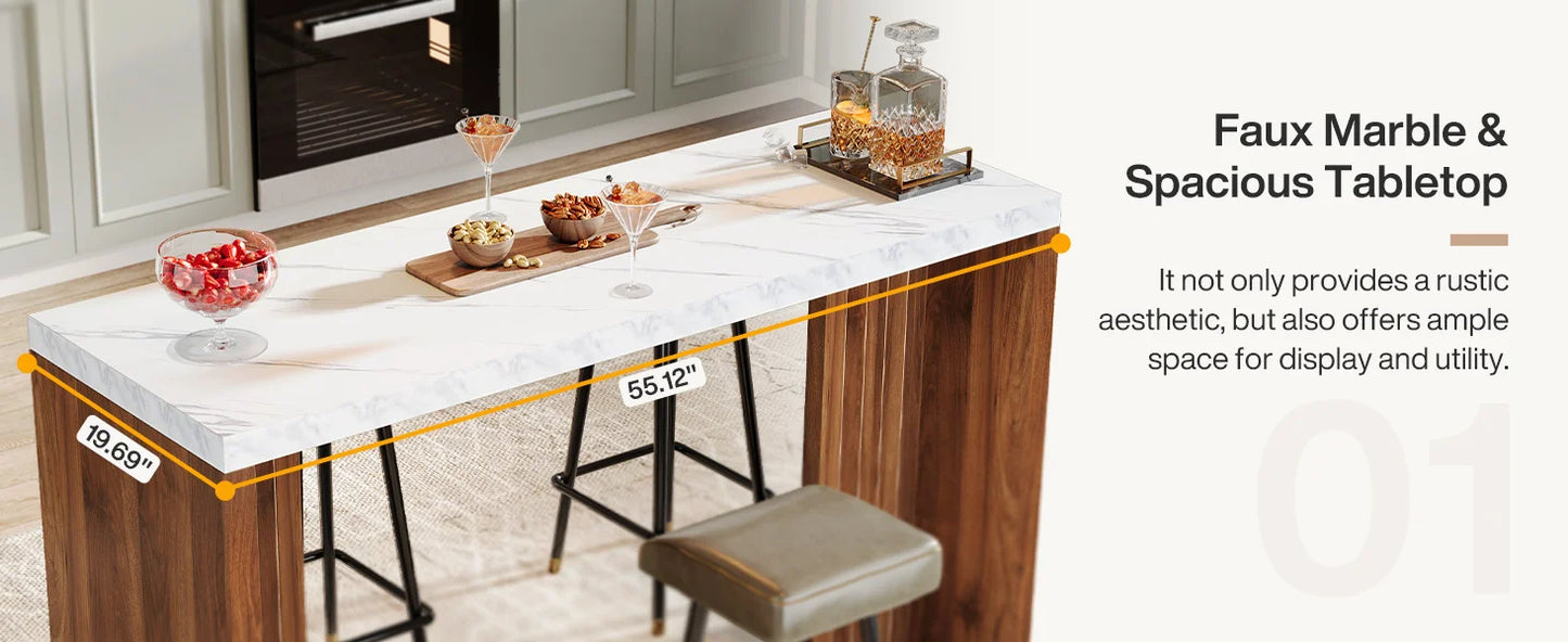 LITTLE TREE Home Bar Unit, 55.12-Inch Bar Table, Modern Freestanding Mini Bar for Home Kitchen, Living Room, Balcony, Basement