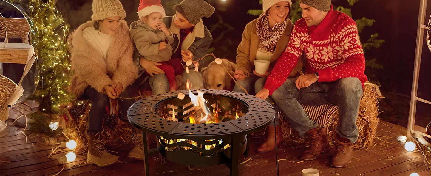 Outdoor Fire Pit With Grills Heavy Duty Metal Round