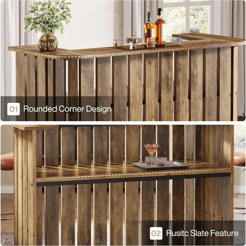Farmhouse Home Bar Unit With Storage Shelves And Cabinet