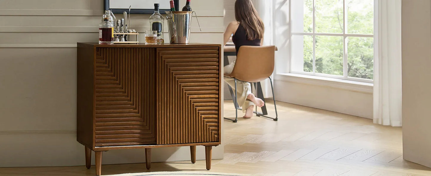 Coffee Bar Cabinet With Wine Racks And Adjustable Shelves