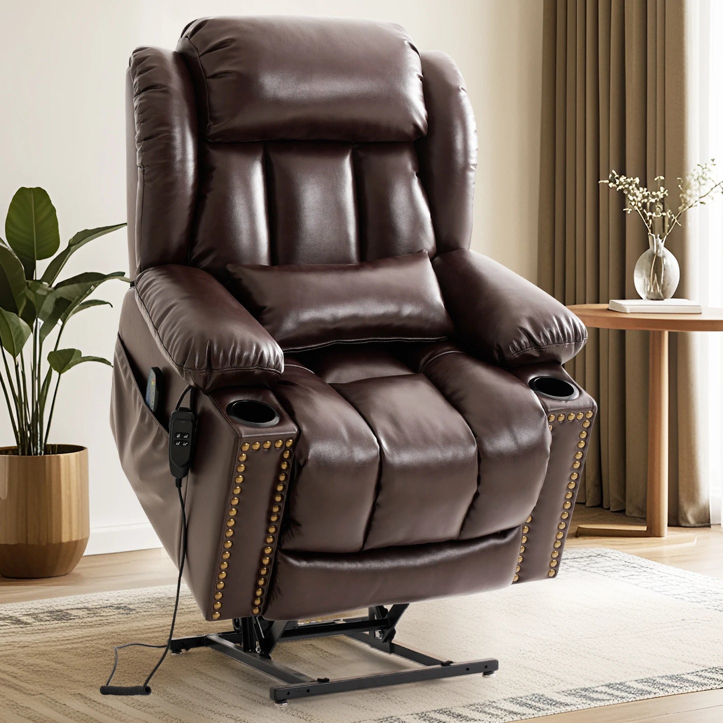 PARKOLCN Power Lift Recliner Dual Motor Electric Leather Chair With Heat Massage