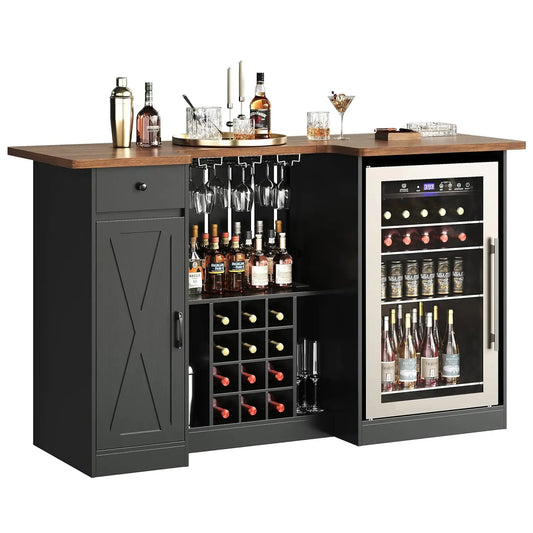 U Shape Liquor Cabinet With Fridge Space And Wine Rack