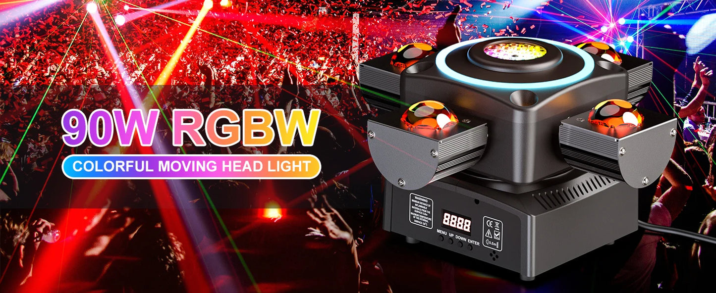 Yiflamefly 90W RGBW 4-IN-1 Lighting Effect and Starry Effect Controlled DMX512 Sound-activated For Bars Birthday Party Wedding