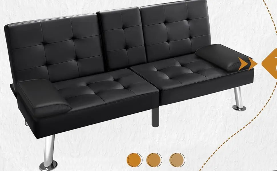Victone Futon Sofa Bed Modern Faux Leather Couch Bed Convertible